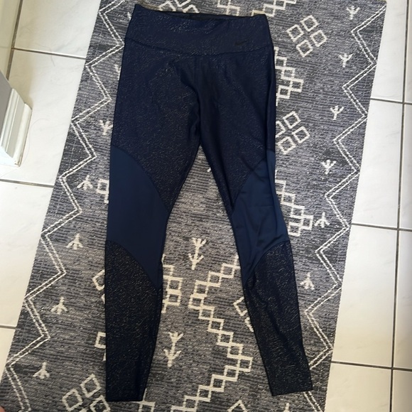 Nike Navy Blue Glitter Metallic Mesh Power Victory Tight Leggings - Picture 2 of 5